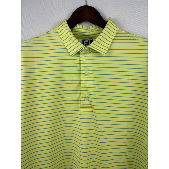 Men’s FootJoy 2XL Neon Yellow and Blue Striped Golf Shirt - Picture 2 of 7